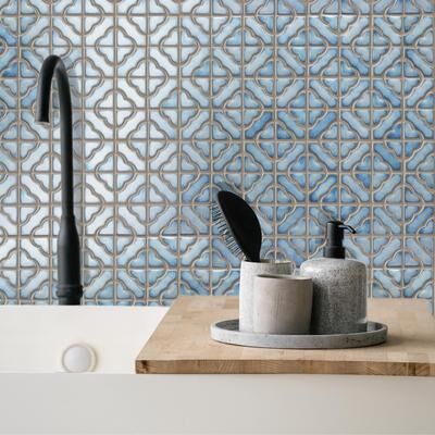 "Merola Tile Hudson Tower Marine 12"" x 12"" Porcelain Mosaic Floor and Wall Tile"
