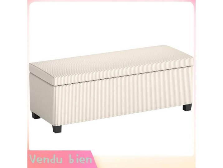 LIA Banc rangement bout lit velours côtelé couvercle 112x42x40 cm beige