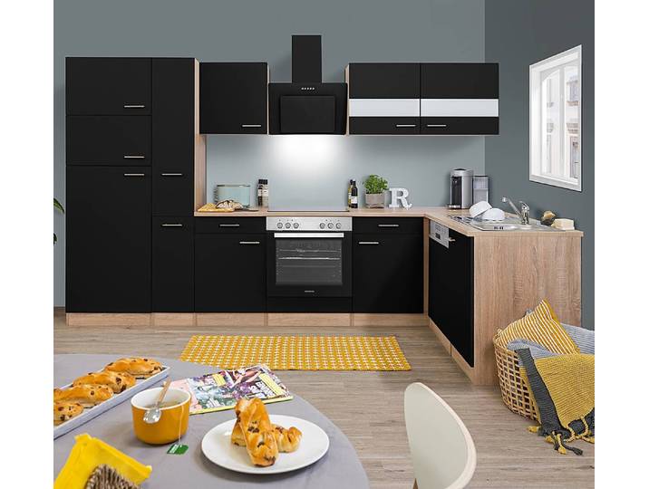 Cuisine angle Merle et lave-vaisselle 310cm Marron/Noir/Noir Vitrocéramique