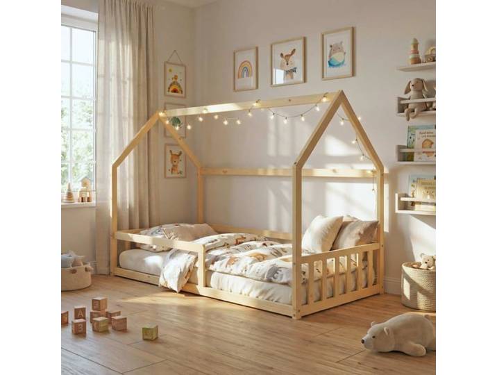 WEBER INDUSTRIES Lit cabane Nemo 90x190 cm avec sommier et barrière Naturel