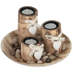 Relaxdays Teelichthalter Set mit Dekoschale Weiß,Hellbraun