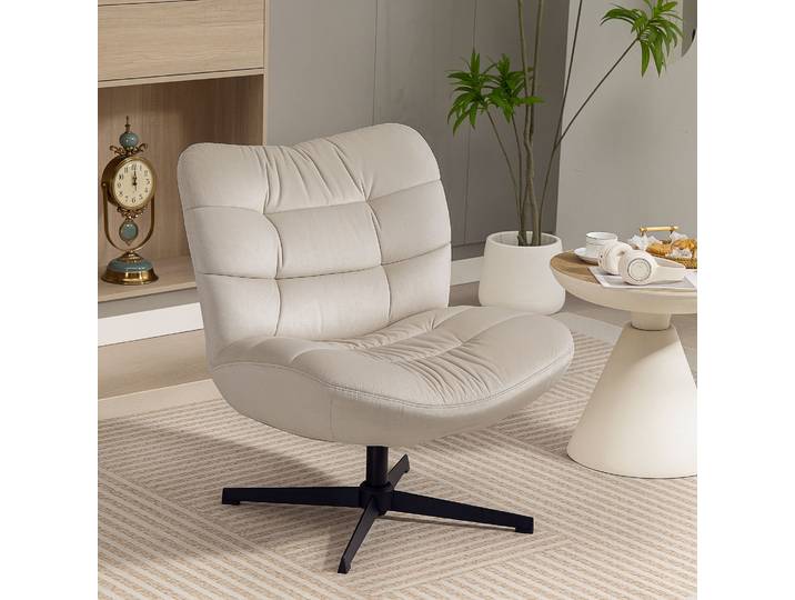 HOMCOM Fauteuil Pivotant Chenille Crème 70x80x82cm