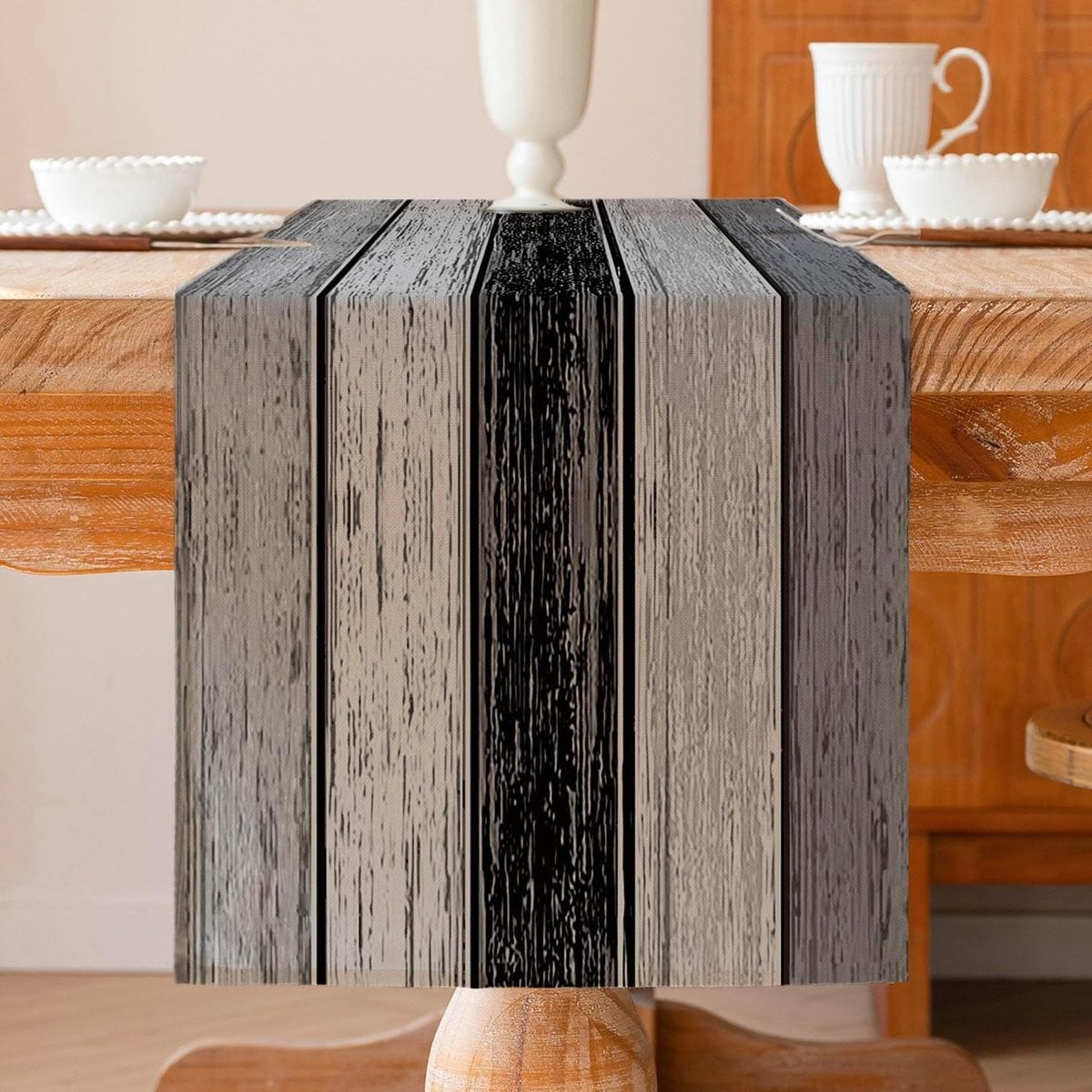 SnelShoppen Table Runner Antiek Grijs Rustiek Hout B/D/H: 33 x 183 cm