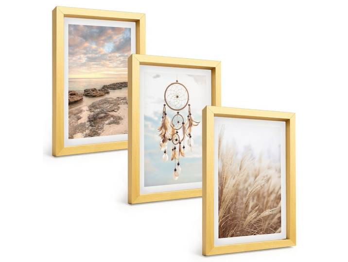 BILDER SET 3er Set - 20x30 cm Goldrahmen - Wolkenmeer, Traumfänger, Gras
