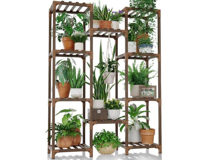Bamworld Support Plantes Intérieur Porte Plante Intérieur Étagère Plante en Bois Support Plante Extérieur pour Plantes Multiples