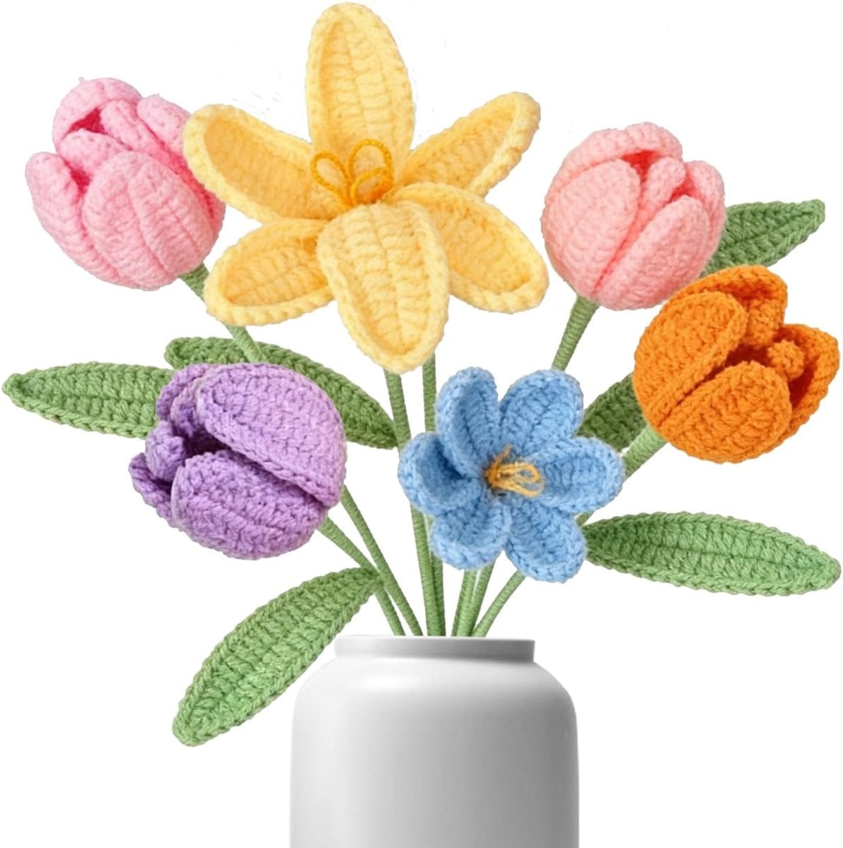 SnelShoppen Pack van 6 Handgemaakte Kunstbloemen Tulpen Boeket met Bladeren