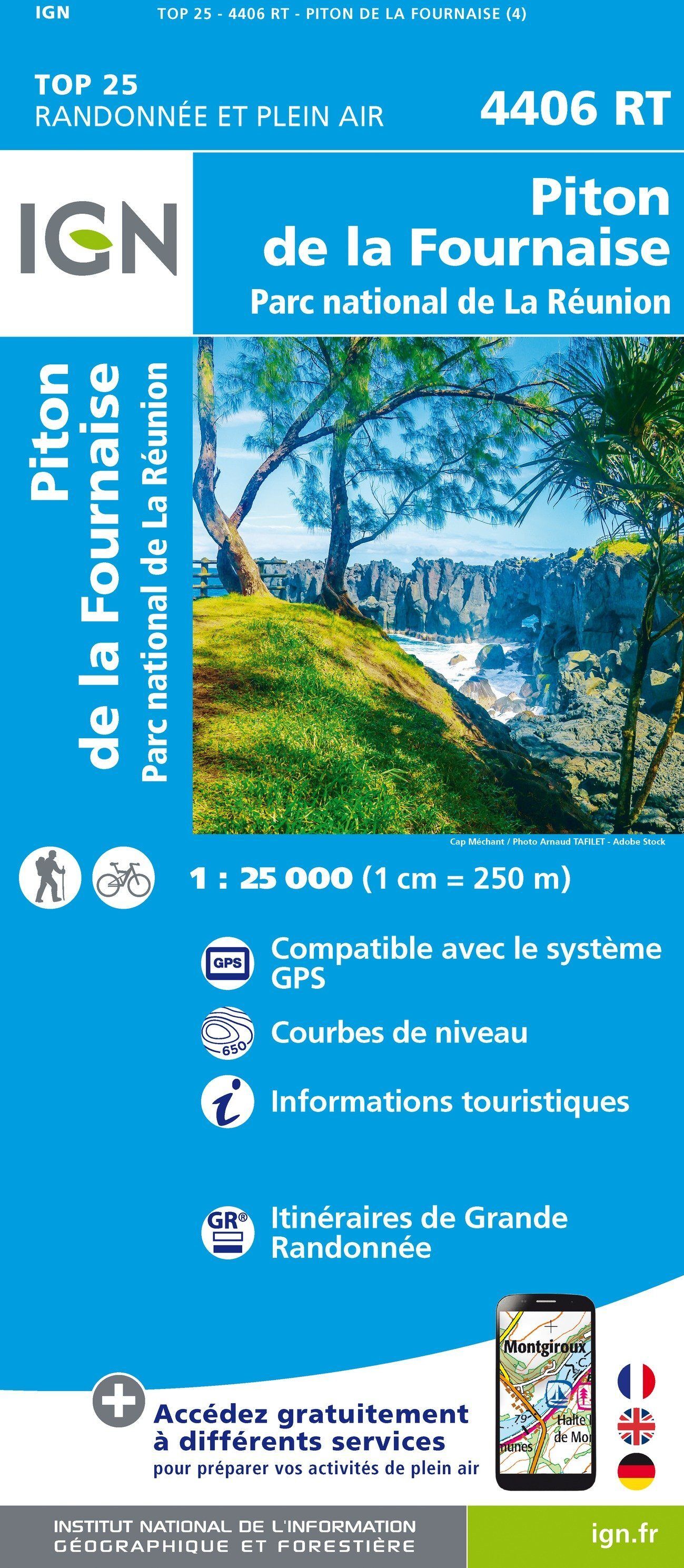 Carte de randonnée IGN TOP 25 n° 4406 RT - Piton de la Fournaise (Ile de la Réunion)