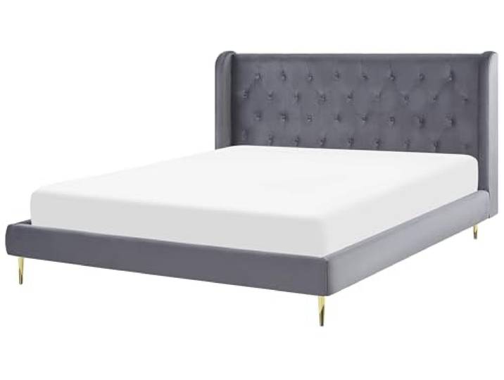 Doppelbett Samtstoff hohes Kopfteil in Grau Lattenrost 180 x 200 cm Forbach