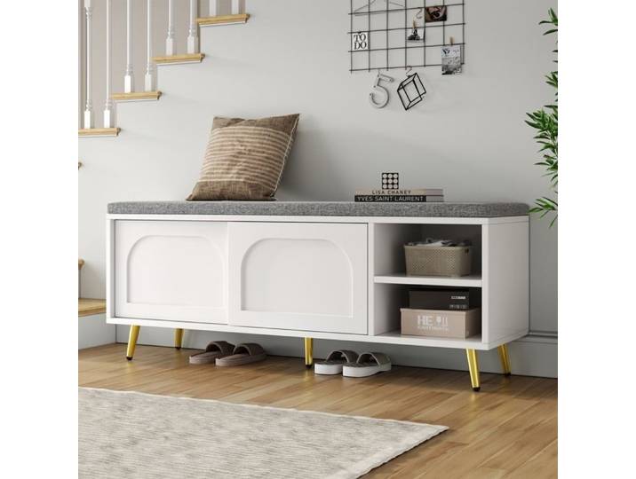 Banc de chaussures Schowgal avec banquette siège avec coussin armoire à chaussures avec rangement intégré banc vestiaire Blanc
