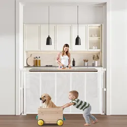 VEVOR einziehbares Babygitter 87 cm hoch, ausziehbar bis 140 cm breit, Gitter für Kinder oder Haustiere, Netzmaterial, einfach zu installieren, für Innentreppen Türen Flure Spielzimmer Weiß