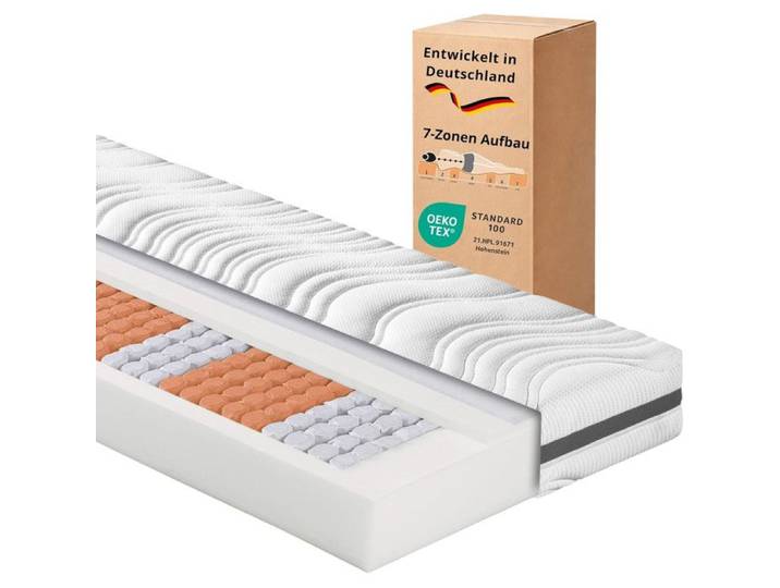 sleepling Matelas à ressorts ensachés 90x200 cm 7 zones avec mousse à froid H4 18 cm OEKO-TEX Made in EU Comfort 130