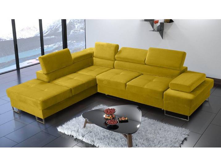 JVmoebel Ecksofa Gelbes L-Form Sofa mit Textilpolsterung und verstellbaren Kopfstützen, Made in Europa