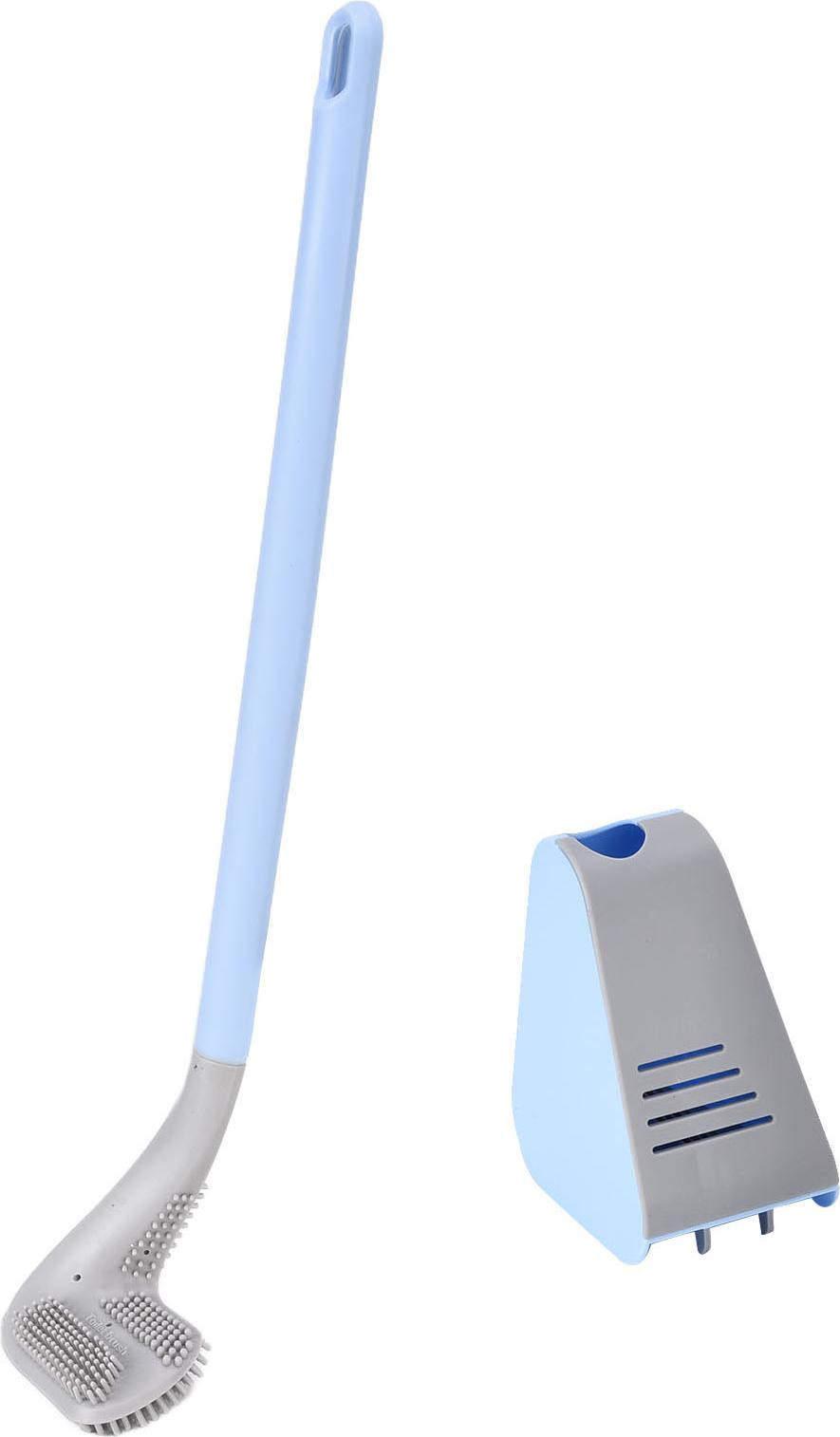 Cocosity Hangende golfvormige toiletborstel met lange steel en zelfklevende bevestiging, blauw