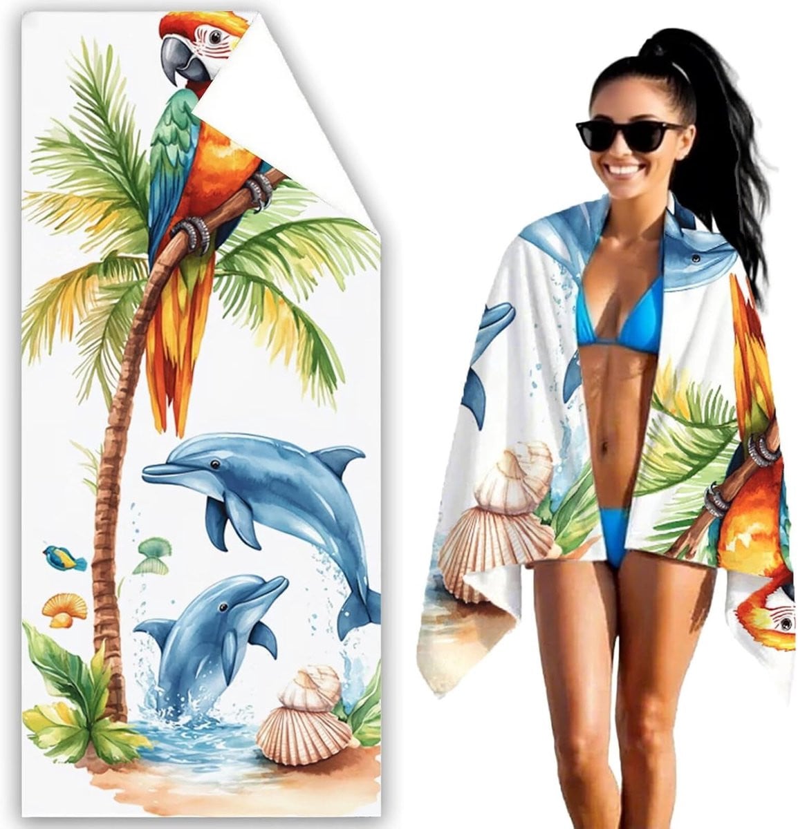 Strandlaken Microvezel Reishanddoek Papegaai - 100 x 200 cm