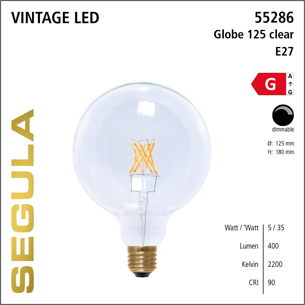 Segula LED Globe 125 Klar E27 5W 400Lm 2200K Dimbaar