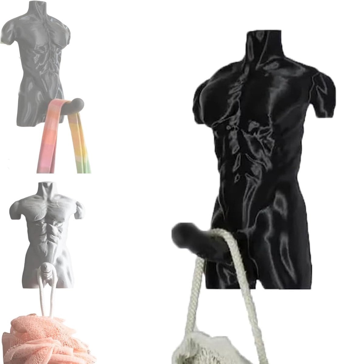 Ynkkvre Handdoekhaakjes met 3D Spiermodel Design, Zwart, Geschikt voor Badkamer en Gym, Max. 1,5 kg Draagkracht