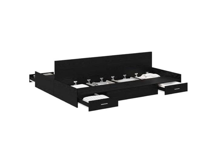 PUGYNBK Bett mit Aufbewahrung, Eiche, Schwarz, 150 x 200 cm Massives Kiefernholz, integrierte Schubladen, funktionales Kopfteil, minimalistischer Stil