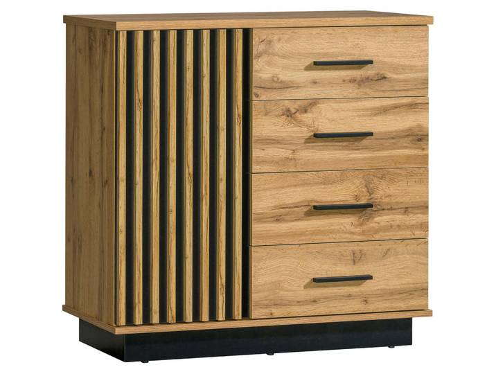 Milino Kommode, Schwarz, Eiche Wotan, 1 Fächer, 4 Schublade(n) Schubladen, 90x88.2x40 cm, Wohnzimmer, Kommoden & Sideboards, Kommoden