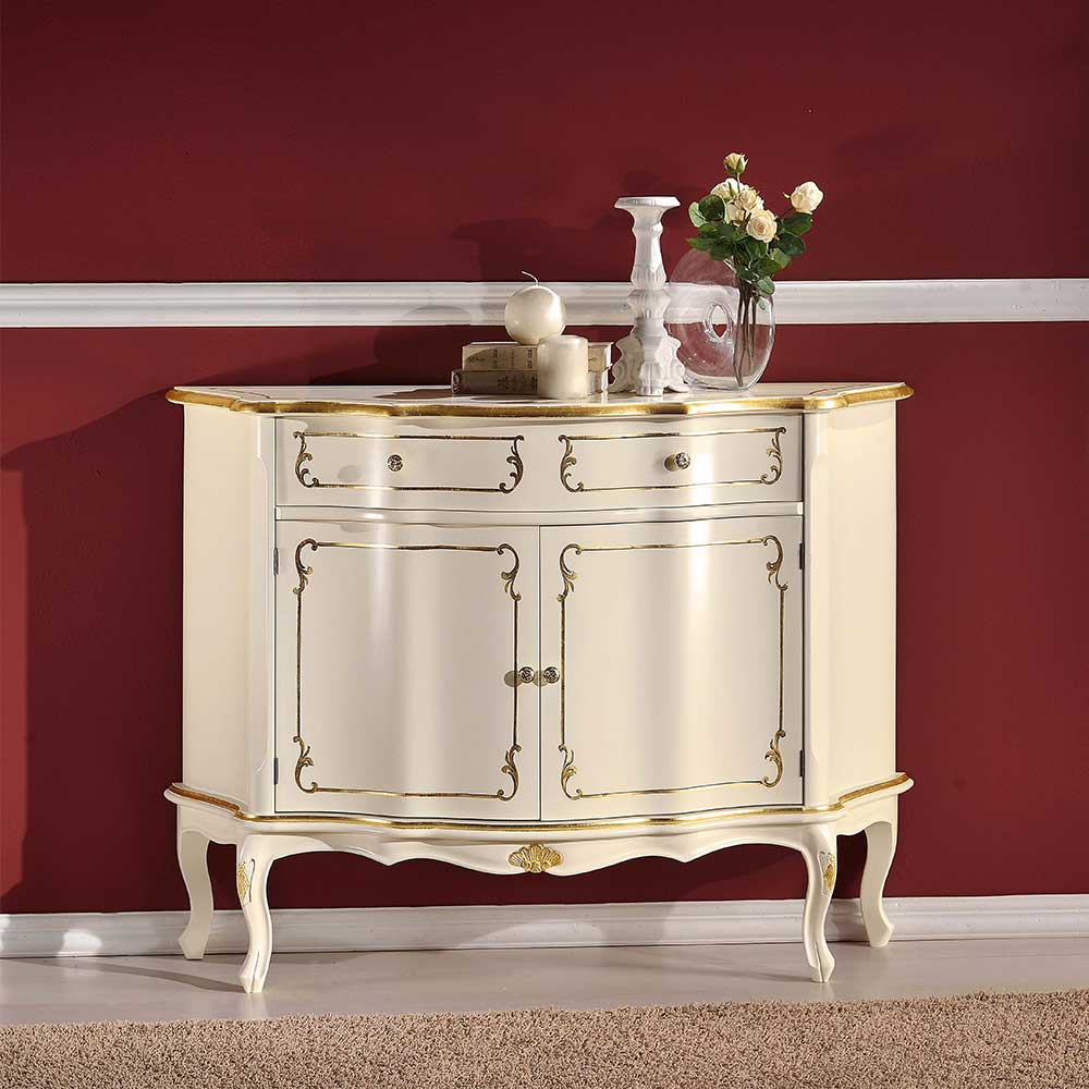 Pharao24.de Barock Kommode in Weiß und Goldfarben verziert 45 cm tief