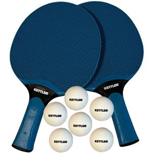 KETTLER Tischtennisschläger Outdoor, 8-teiliges Set, aus Kunststoff, blau, 2 Schläger & 6 Bälle