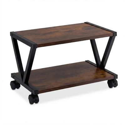 Relaxdays Druckerständer, 2 Ebenen, Rollwagen für Drucker, HxBxT: 28 x 44 x 28,5 cm, Rollen, Druckertisch, braun/schwarz