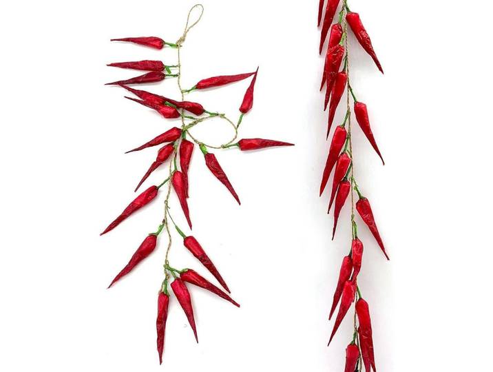 Dekoration Zopf künstliche Chilis rot, Rot, Kunststoff, 52 cm, Dekoration, Blumen & Blumentöpfe, Kunstpflanzen