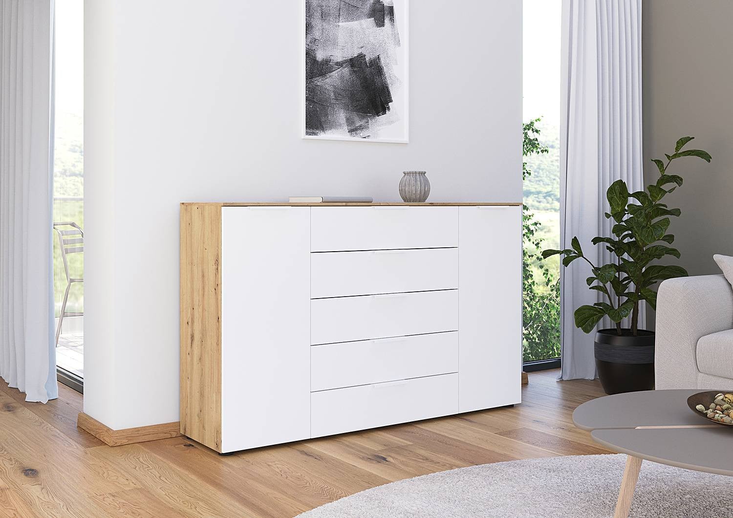 home24 Dressoir Flipp 160cm bruin/alpinewit met Artisan eikenhouten look