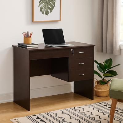 Benjara Sial Laptop Desk, 4 Drawers, 40 Inch, Red Cocoa Brown Composite Board