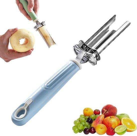 2-in-1 fruitsnijder en ontpitter met roestvrijstalen mes, blauw