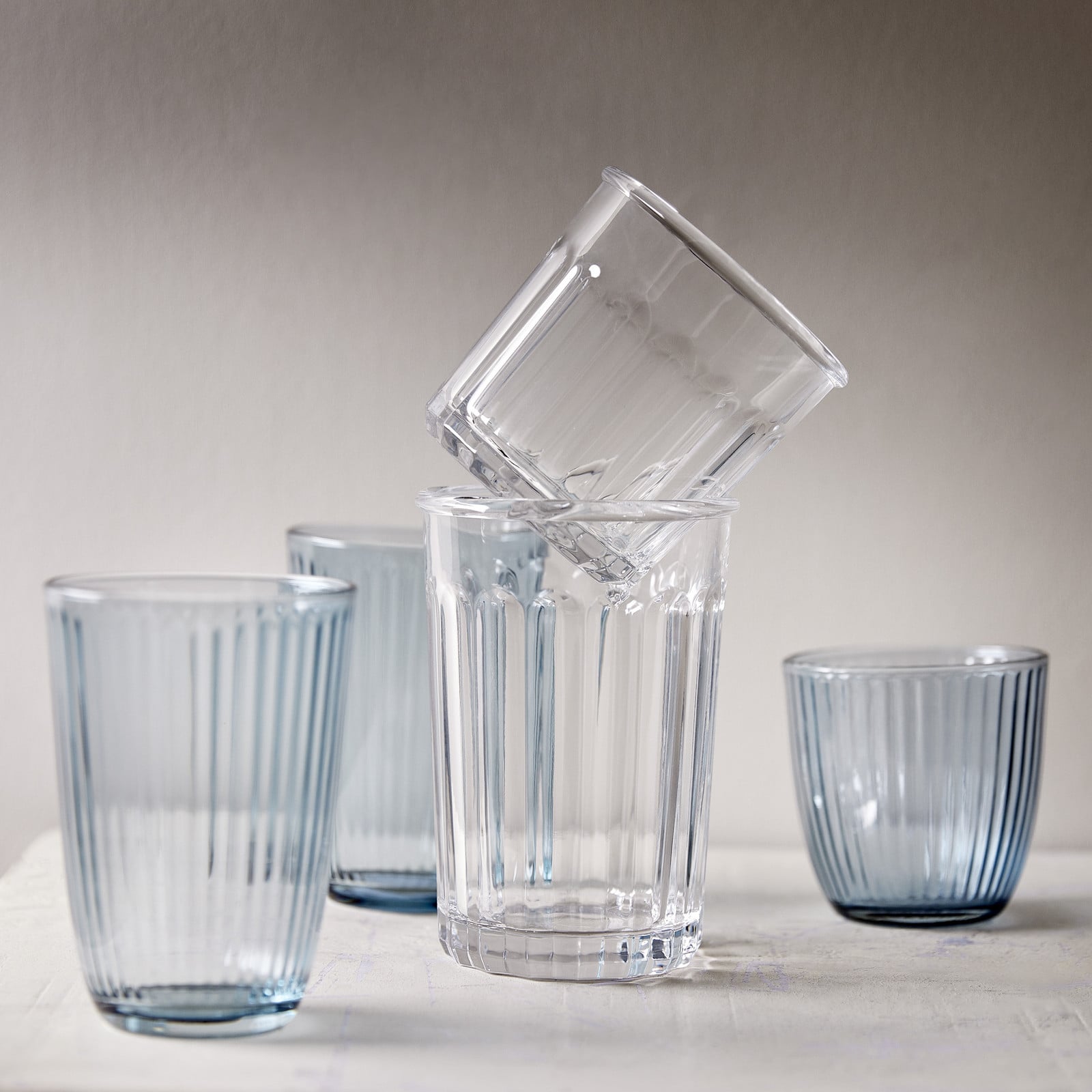 home24 LINEE waterglas set van 6 blauw gestreept