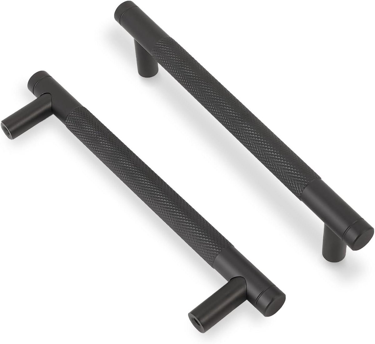 Set van 10 mat zwarte kastgrepen met gekarteld ontwerp, 160mm