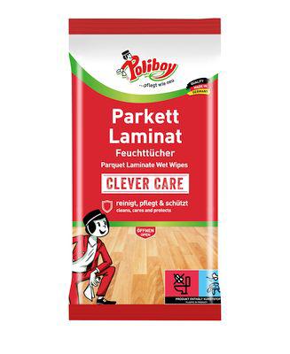 Parkett-/Laminat-Feuchttücher POLIBOY, mit Jojobaöl, streifenfrei, hautverträglich, 15 Stück