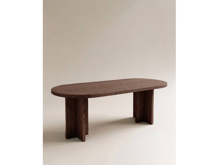 Table à manger ovale en bois de sapin marron 180x75cm