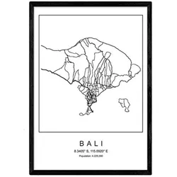 POSTER Bali Stadtkarte – Nordisch A3 Rahmenlos