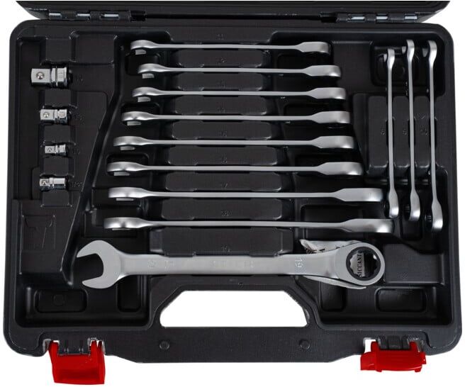 Jeu de 16 clés plates à cliquet STIER KraftSpezial, ouv. 8 - 19 mm, en coffret plastique (904725)