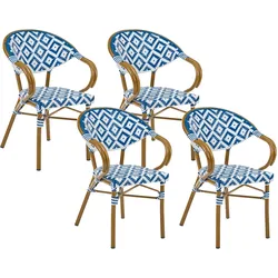 GARTENSTUHL 4er-Set Polyrattan Blau/Weiß Caspri