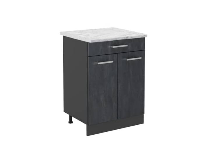 Vicco Küchenunterschrank R-Line, Schwarz Beton, 60 cm 1 Schublade · Arbeitsplatte Marmor · Höhenverst. Füße · 2 Türen · Leichter Zugriff