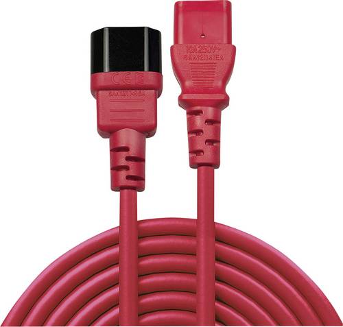 LINDY Strom Verlängerungskabel [1x Kaltgeräte-Stecker C14 - 1x Kaltgeräte-Buchse C13] 2.00m Rot