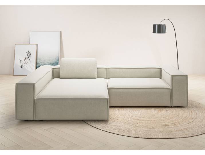 Ecksofa HOME AFFAIRE Watertown, moderne XXL L-Form, 306 cm breit, Japandi Design , beige (nature), B:306cm H:68cm T:191cm, 100% Polyester, Sofas, Ecksofa, Komfortabel mit tiefer Sitzfläche – ideal für grosse Wohnräume