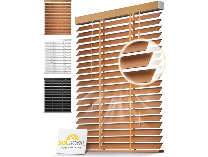 Sol Royal BE5 â€“ Houten Jaloezieen Eikenhout 50 mm Lamellen Extra Breed â€“ 110x250 cm â€“ Eenvoudige Montage aan Muur & Plafond â€“ Echt Hout â€“ Rolgordijn Raam & Deur