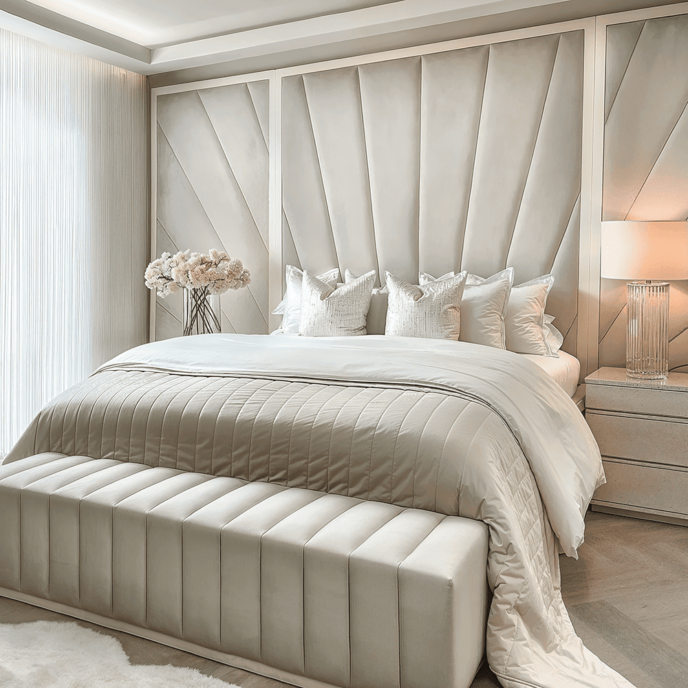 Sunburst Silver Velvet & Oyster Luxury Wall Mounted Headboard with Wings, Emperor