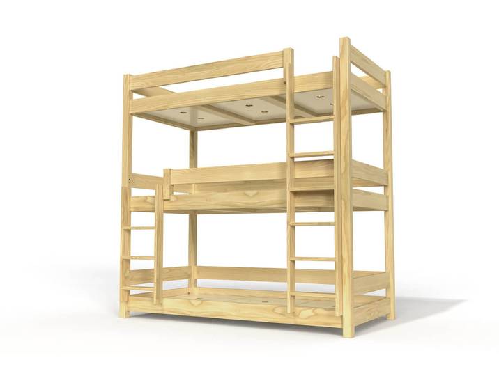 Lit superposé 3 places 80x190 en bois massif ABC 80x190 Miel