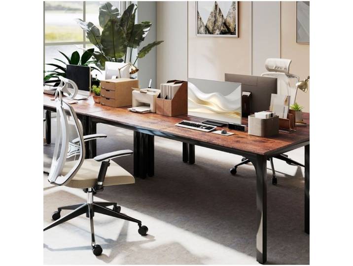 WUVRIE Bureau informatique industriel 200 x 60 x 75 cm bois rustique et structure acier noire