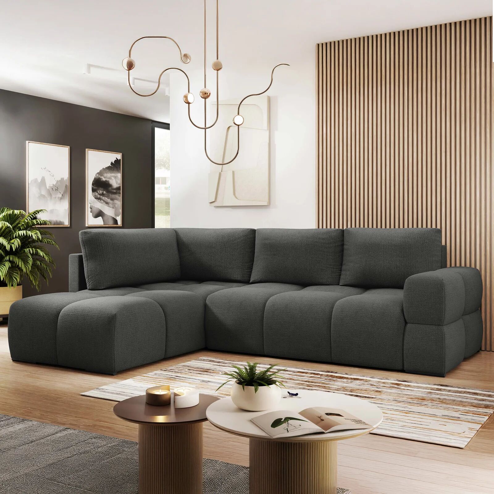 garneroarredamenti Divano letto angolare reversibile 3 posti 267x185cm box contenitore antracite Sottovoce
