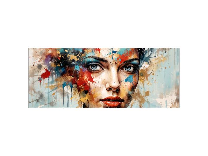 Tableau verre Colorful Woman Portait Verre flotté Bleu/Beige/Rouge 125 x 50 x 1cm