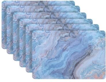 "Dainty Home Marble Cork Placemat Set of 6 12"" x 18'' in Blue"