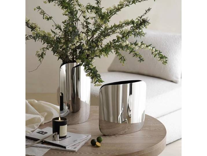Vase incurvé irrégulier géométrique, Vase miroir en acier inoxydable, récipient d'arrangement floral, artisanat en métal, décoration de la maison