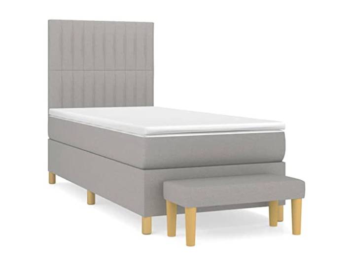Makastle Boxspringbett mit Matratze Hellgrau 90x200 cm Höhenverstellbares Kopfteil