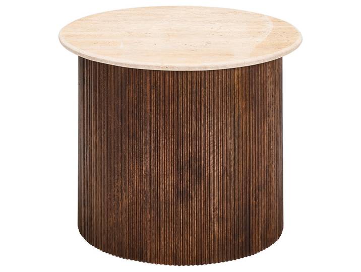 Livetastic Couchtisch, Dunkelbraun, Beige, Holz, Stein, Mangoholz, vollmassiv, Holz, rund, rund, 60x45x60 cm, Wohnzimmer, Wohnzimmertische, Couchtische