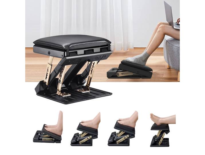 Repose-pieds pliant avec 4 hauteurs réglables et 3 angles d'inclinaison réglables, repose-pieds non aldé avec fonction de massage